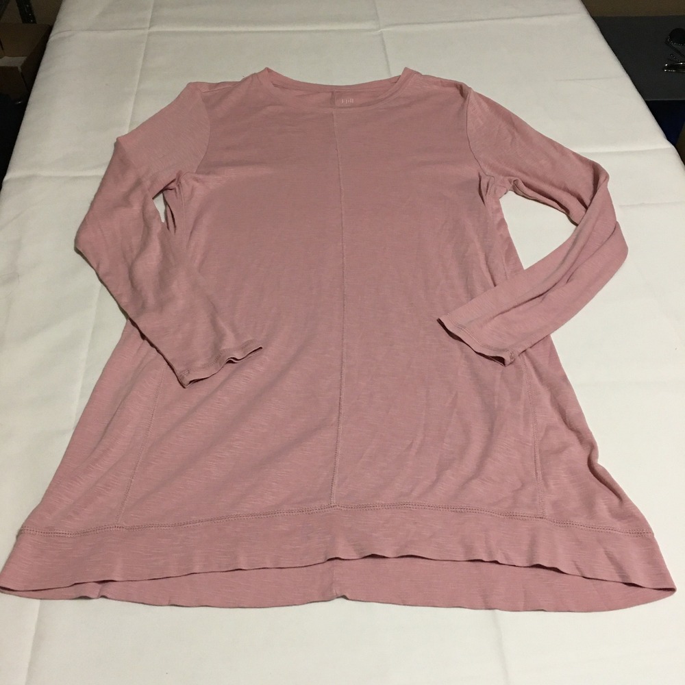 J.Jill Pima Elliptical Tunic Medium Pink Long Sleeve Crew Neck Slub Knit